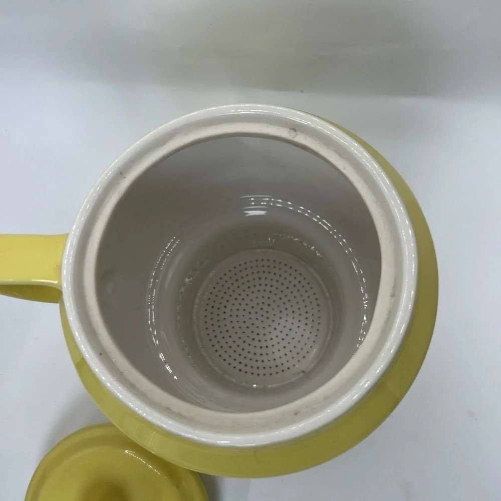 Yellow Ceramic Pot 7 In Two Tone Retro Perforated‎ Base Cottagecore Farmhouse